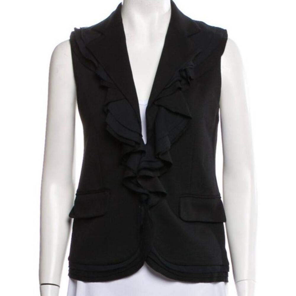 Alice & Olivia Vest Black Women’s XS Ruffle Lined Single-Breasted